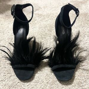 Michael Kors Black Feather Open-Toe Ankle-Strap Heels